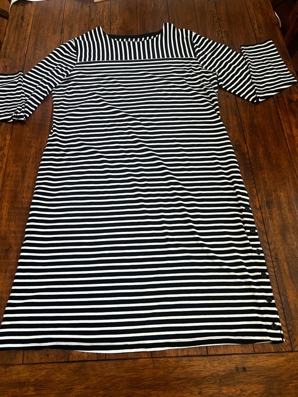 Coolibar UPF 50 Black and White Striped Dress with Side Buttons